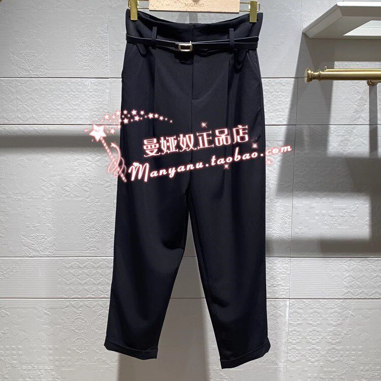 曼娅奴专柜正品2023年夏装新款腰带九分休闲裤女MN22BB039