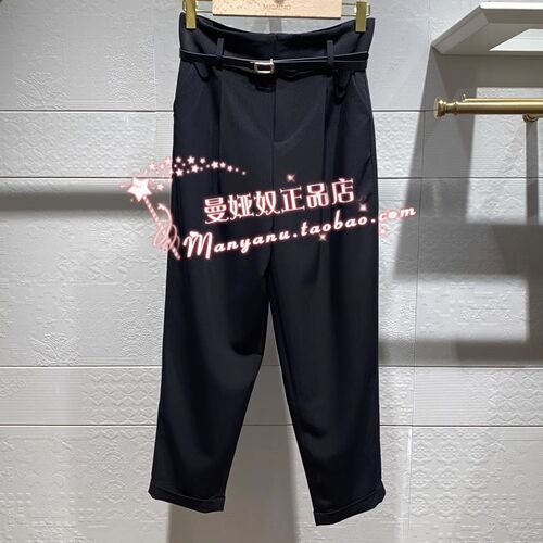 曼娅奴专柜正品2023年夏装新款腰带九分休闲裤女MN22BB039