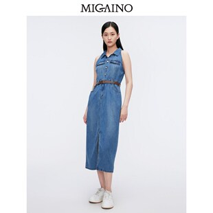 Migaino曼娅奴女装2024夏季新款小个子中长款牛仔连衣裙MO22DJ180