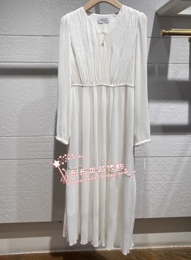 曼娅奴2023年秋新款专柜正品新款褶皱长裙仙女裙连衣裙MN32DC101