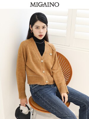 Migaino曼娅奴设计感毛衣女2023年秋季新款保暖别致开衫MN32JK212