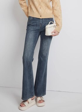 女装2025早春款复古水洗高腰显瘦经典微喇牛仔裤MP14NC607