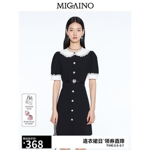 新款 曼娅奴通勤连衣裙女2023夏季 娃娃领小个子别致短裙MN24DA664