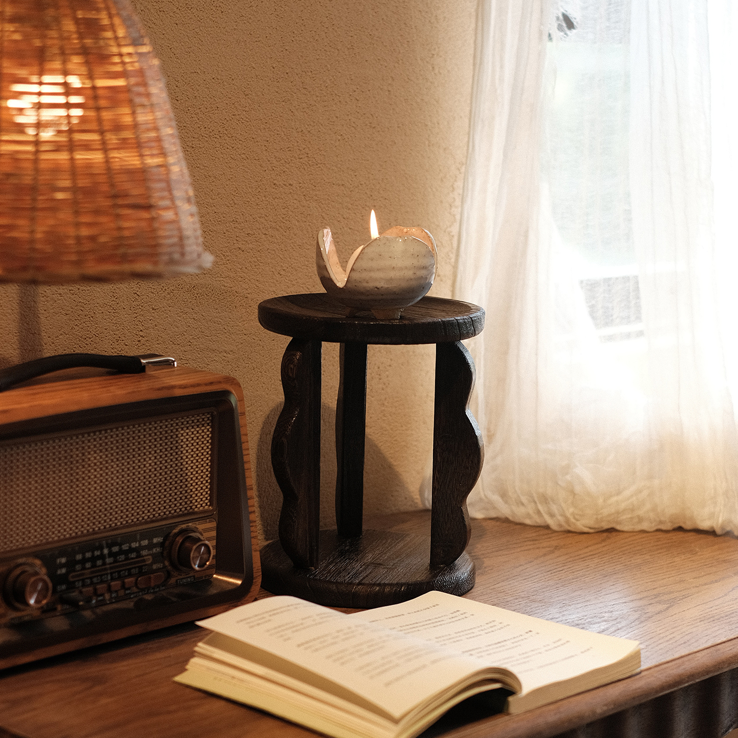 中式实木复古烛台摆件