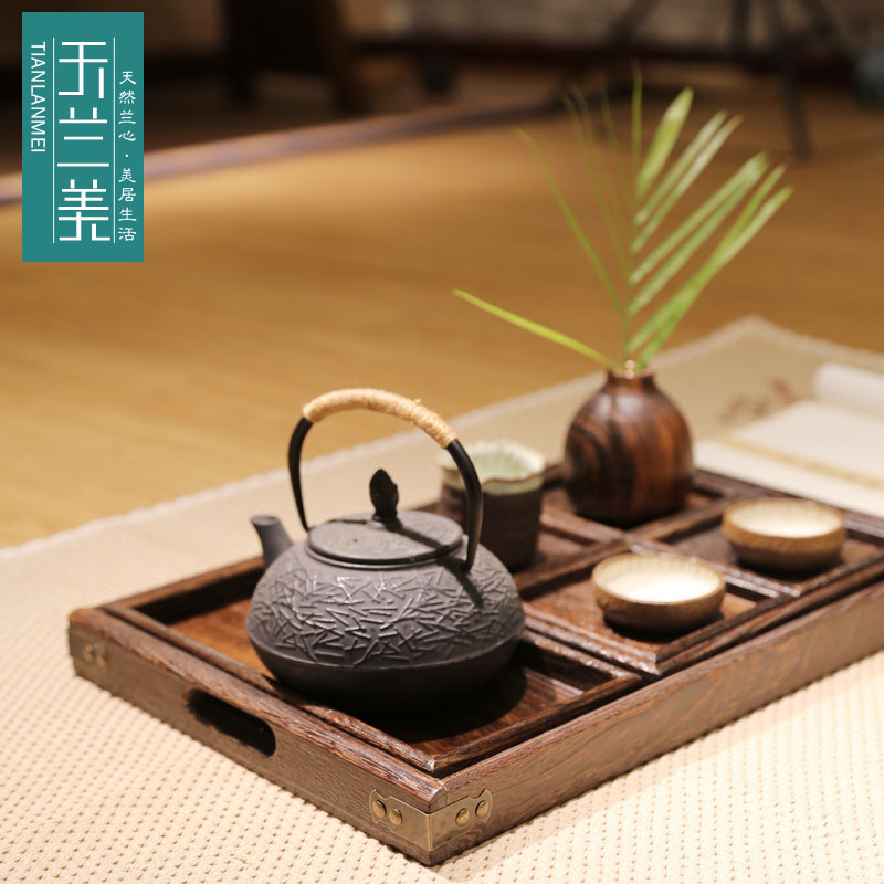 日式实木长方形套盘 简约正方形糖果点心盘 大号木制敬茶托盘茶盘