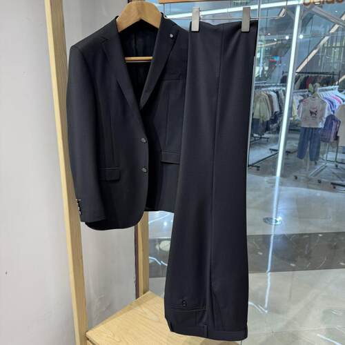 依文正品男士商务羊毛混纺质感修身春秋黑色西服西裤3680元专柜款