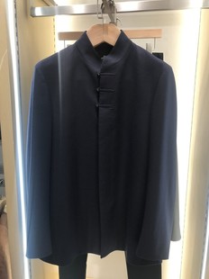 西服唐服扣中国风中山服吊牌价2980元 商务高档蓝色中山装 依文男士