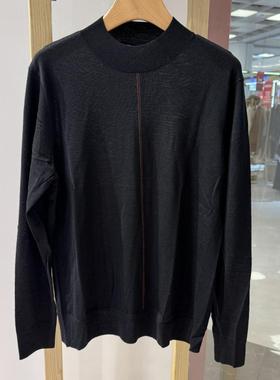 诺丁山男士商务休闲纯绵羊毛春秋薄款黑色针织毛衫T恤吊牌1980元