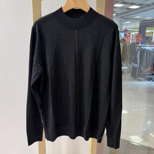 诺丁山男士商务休闲纯绵羊毛春秋薄款黑色针织毛衫T恤吊牌1980元