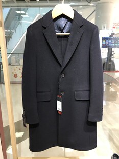 依文诺丁山新款折扣男士商务至尊高档绵羊毛藏蓝色西服领毛呢大衣