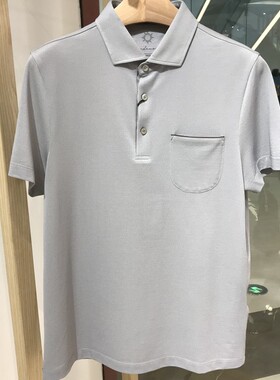 依文新款男士商务棉桑蚕丝夏季短袖翻领纯色灰色T恤专柜价1580元
