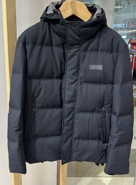 依文男士商务面包服鹅绒保暖连帽防雨雪藏蓝色羽绒服吊牌价4580元