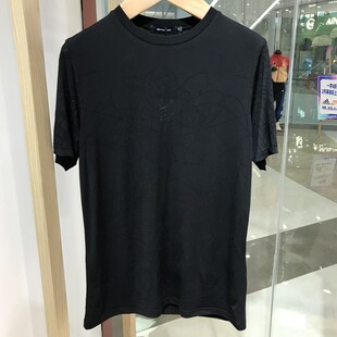 依文诺丁山正品男士时尚休闲圆领夏季薄款舒适凉感黑色短袖T恤