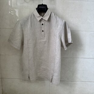 威尚梵恩斯男士商务休闲纯亚麻宽松短袖白麻咖色T恤POLO衫1499元