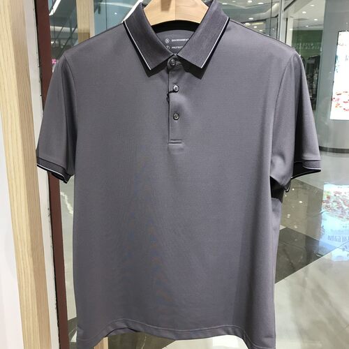 依文新款男士商务锦纶桑蚕丝夏季短袖翻领半袖灰咖色T恤专柜1680
