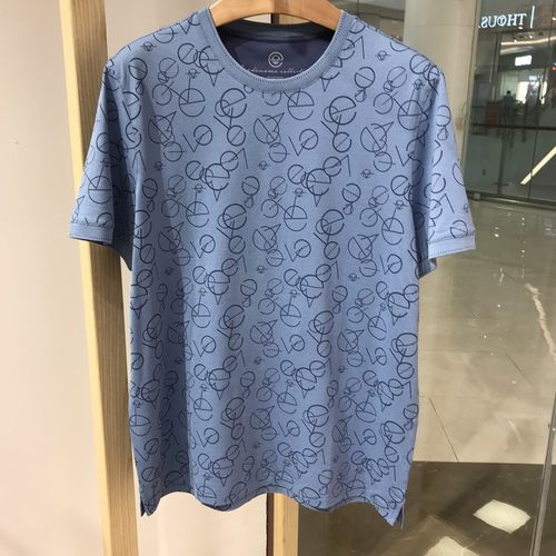 依文男士商务休闲棉桑蚕丝面料浅蓝色半袖短袖T恤吊牌价1380元