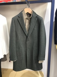 诺丁山男士商务羊毛粘纤西装领绿色毛呢大衣呢子大衣吊牌价4980元