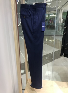 依文新款折扣男士商务修身上班婚礼秋冬纯绵羊毛蓝色西裤1380元