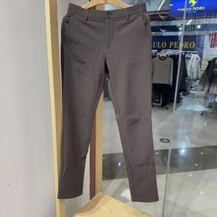 依文诺丁山男士商务高档春秋款灰绿色抗皱锦纶氨纶休闲裤专柜款