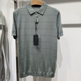 依文诺丁山男士商务翻领桑蚕丝棉豆绿色半袖短袖T恤POLO衫专柜款