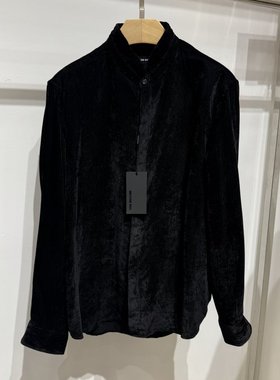 依文诺丁山男士特价商务黑色立领衬衫春秋冬款植绒面料衬衣专柜款