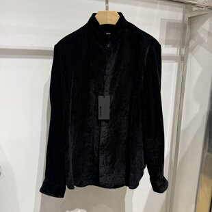 依文诺丁山男士特价商务黑色立领衬衫春秋冬款植绒面料衬衣专柜款