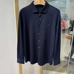 凯文凯利男士秋款高端系山羊绒藏蓝色开衫衬衫针织衫吊牌价3980元