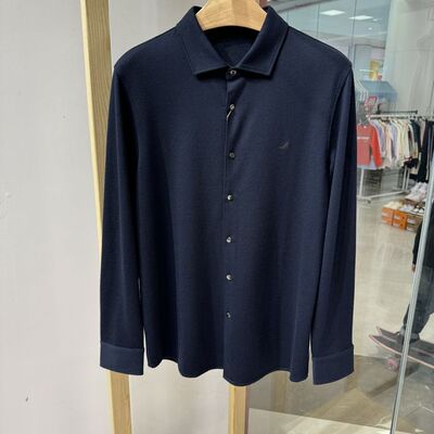 凯文凯利男士秋款高端系山羊绒藏蓝色开衫衬衫针织衫吊牌价3980元