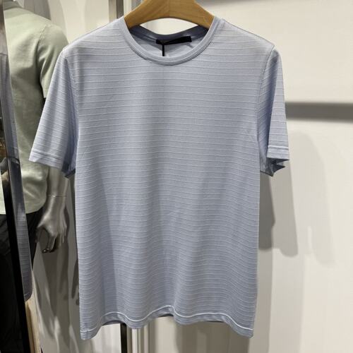 依文诺丁山男士商务圆领弹性桑蚕丝透气浅蓝色半短袖T恤专柜款