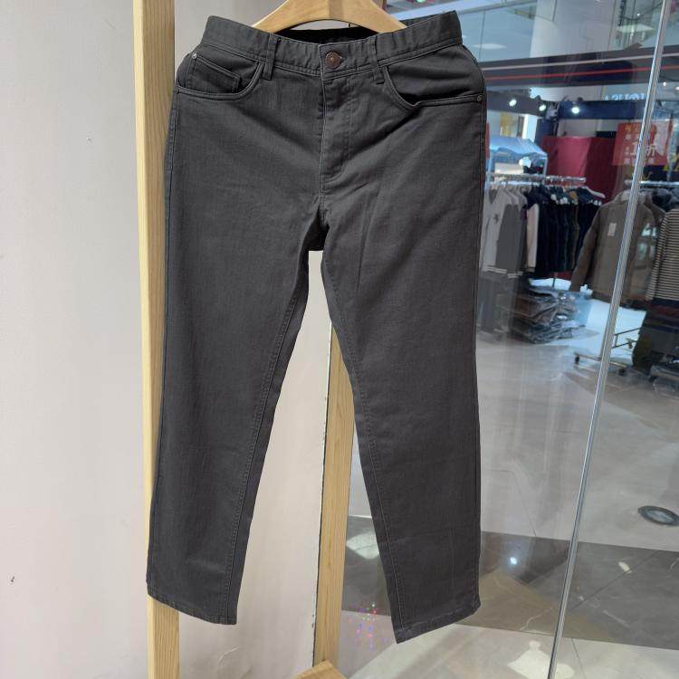 依文诺丁山男士新款特价商务弹性春秋稍厚款深灰色牛仔裤专柜同款