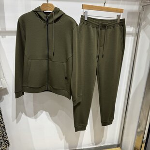 依文诺丁山男士户外运动莱赛尔绵羊毛秋款橄榄绿色连帽夹克休闲裤