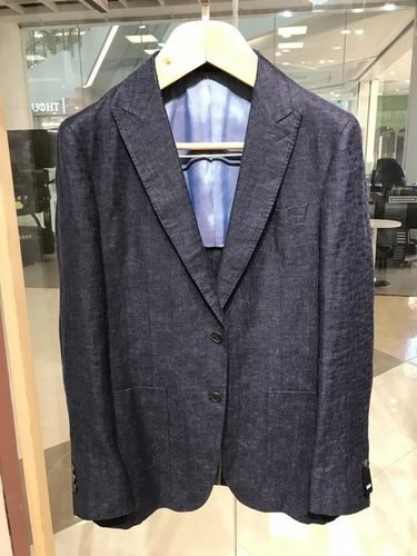 诺丁山男士商务意大利REDA面料绵羊毛亚麻藏蓝色西服戗驳领西服