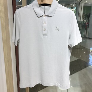 依文正品诺丁山新款高档夏季短袖翻领棉＋桑蚕丝高支棉淡黄色T恤