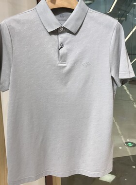 依文新款男士商务棉桑蚕丝夏季短袖翻领半袖纯色灰色T恤专柜1380