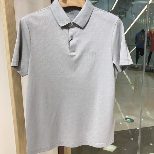 依文新款男士商务棉桑蚕丝夏季短袖翻领半袖纯色灰色T恤专柜1380
