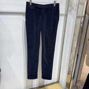 依文男士商务高档春秋冬款条绒蓝色休闲裤吊牌价1280元专柜同款