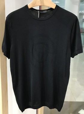 依文男士商务时尚棉混纺弹性圆领黑色半袖短袖T恤吊牌价1380元