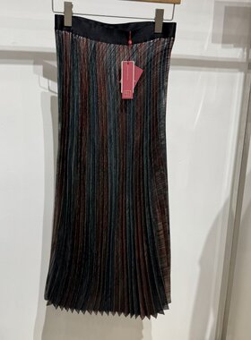 依文EVE CINA女士商务显瘦职业上班暗红色百褶裙半身裙专柜同款