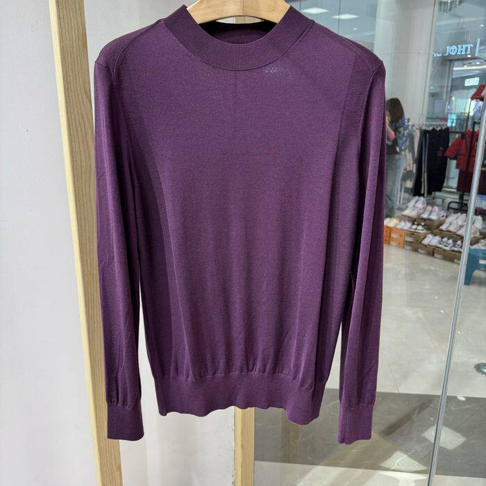 依文诺丁山男士商务高档绵羊毛紫色圆领毛衫毛衣针织衫专柜1980元
