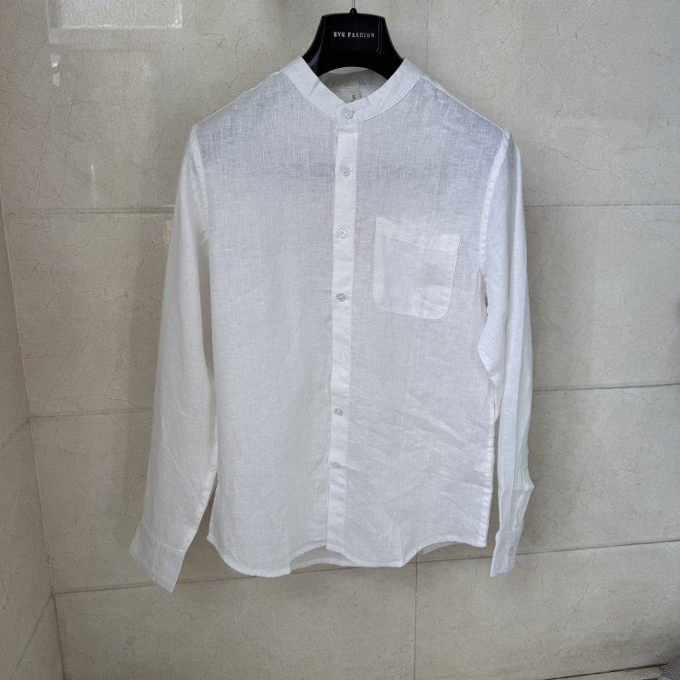 威尚梵恩斯男士商务休闲纯亚麻中华立领白黑绿灰色长袖衬衫1599元