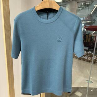 依文诺丁山男士商务绵羊毛纤维半袖短袖海绿色毛衫吊牌价1380元