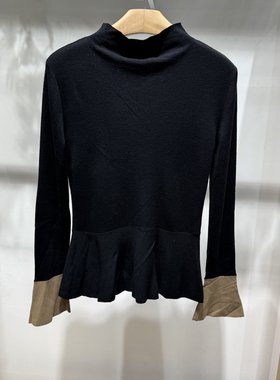 依文诺丁山特价女士商务M码显瘦圆领纯羊毛黑色毛衫毛衣2380元