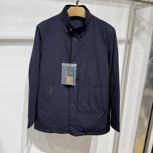 棉服风衣专柜款 依文男士 商务休闲意大利级纱线春秋冬藏蓝立领薄款