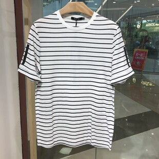 依文诺丁山正品男士时尚休闲圆领凉感白色黑色纹纯棉T恤半袖短袖