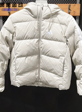 Adidas阿迪达斯女子运动羽绒服防风三条纹连帽外套KH3979/3978