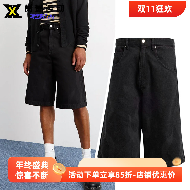 Adidas三叶草男子运动牛仔短裤透气休闲五分裤直筒中长裤IS0217