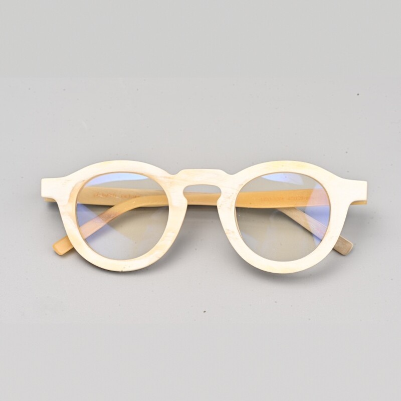 复古简约天然白牛角眼镜框圆框光学防蓝光手工男女可配近视镜3208