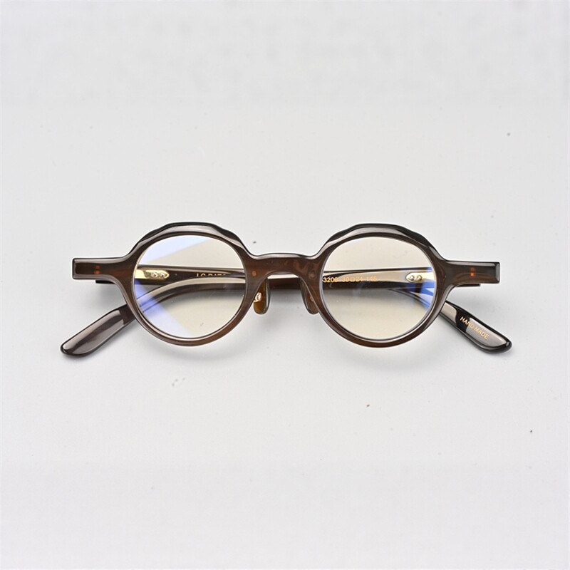 复古天然牛角钛眼镜框小圆框光学手工制不规则男女可配近视镜3206
