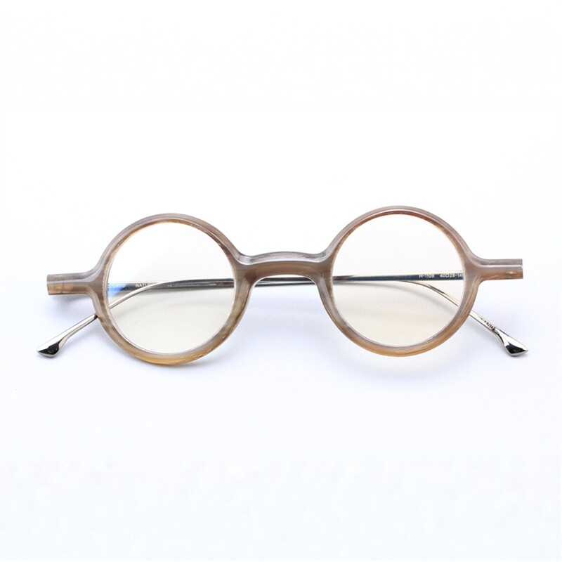 天然牛角眼镜框圆框光学眼镜手工制作超轻镜框男女可配近视镜1109