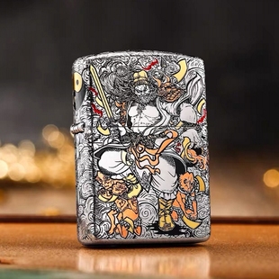 zippo打火机正品原装 盔甲错金银天师钟馗 煤油防风男士收藏礼物